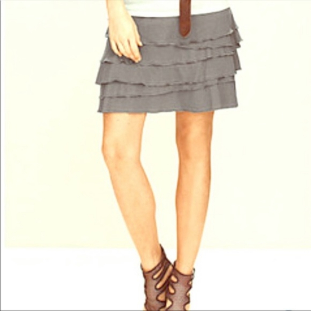 Garnet Hill Silk Grey Tiered Ruffle Skirt Size 6